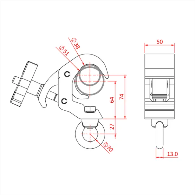 Doughty T58215 Q/T Cl. Hang. Cl. M12 Eye Q/T Clamp Hanging Clamp M12 Eye-340Kg 