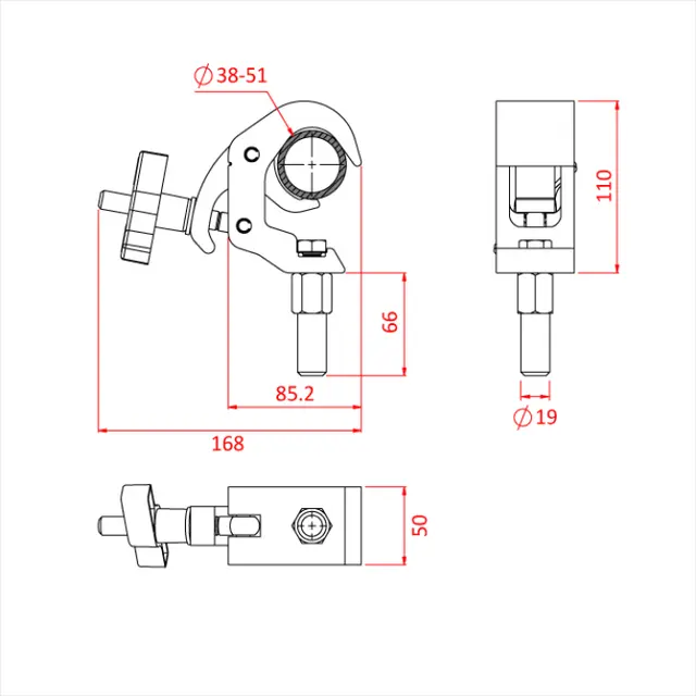 Doughty T58220 Q/T Little Tom Clamp Q/T Little Tom Clamp ( With 19Mm Spigot) 