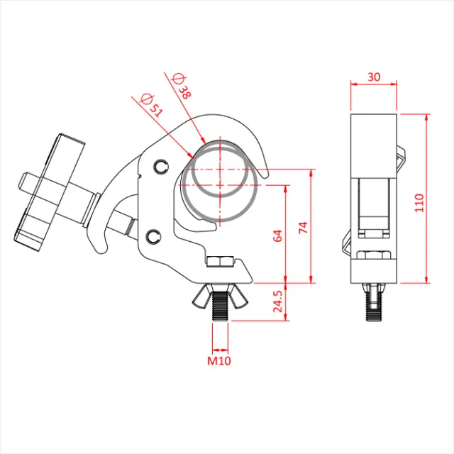 Doughty T58306 Q/T S/L Hook Clamp Q/T Slimline M12X45 Bolt&W. 