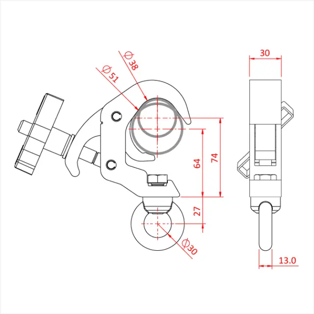 Doughty T58315 Q/T S/L Hang. Cl. M12 Eye Q/T Slimline Hanging Clamp M12 Eye-340Kg 