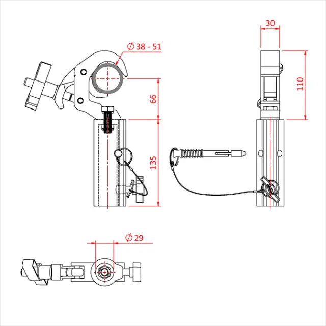 Doughty T58341 Hook Clamp 48mm for 28mm spigot black 