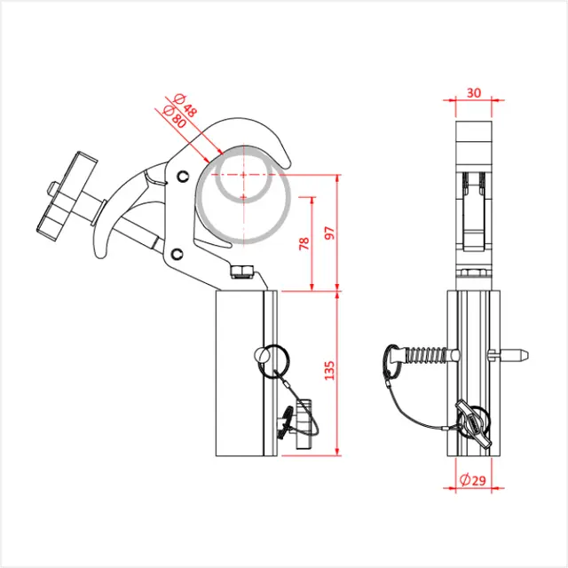Doughty T58540 Titan Tv Q/T S/L Clamp Titan Tv Q/T S/Line Clamp 29Mm Rec 