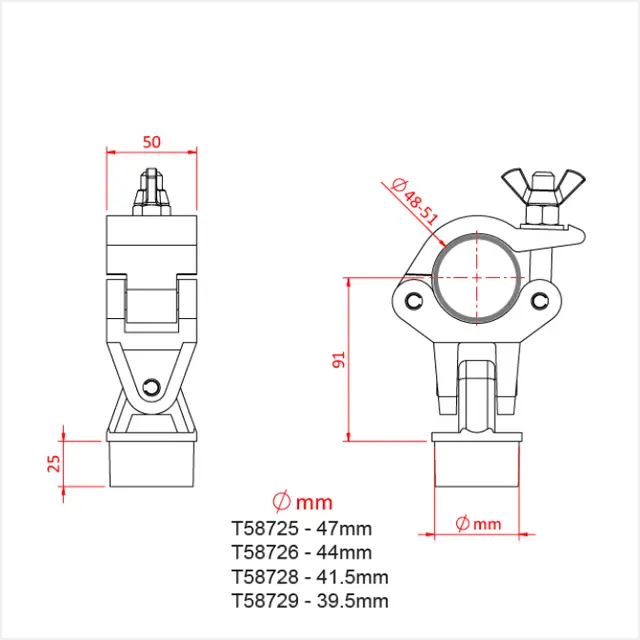 Doughty T58726 STABILISER COUPLER C/W 44mm ROUND SHANK 