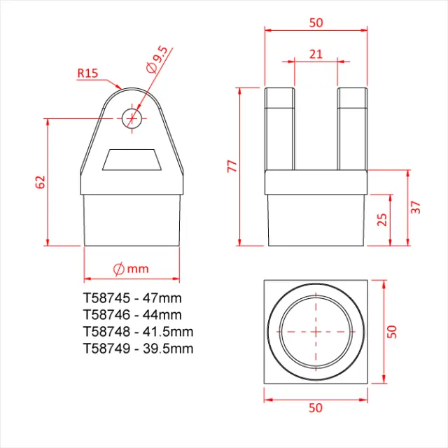 Doughty T58745 ROUND SHANK FOOT CASTING 47.0mm 