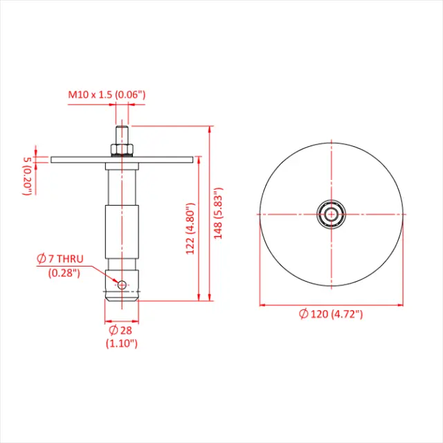 Doughty T72700 M10 TV SPIGOT with 120mm Followspot plate (EURO Spec.) 