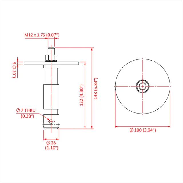 Doughty T72700 M10 TV SPIGOT with 120mm Followspot plate (EURO Spec.) 