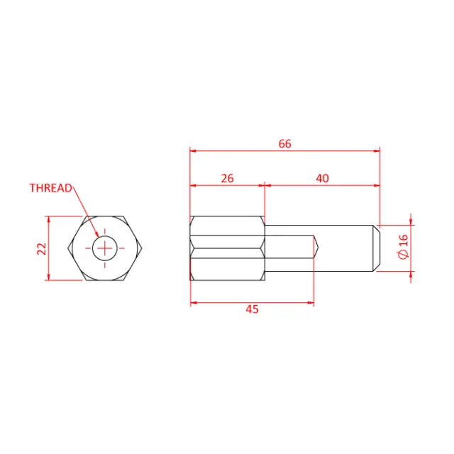 Doughty T73360 M12 FEMALE 16mm SPIGOT (aluminium) 