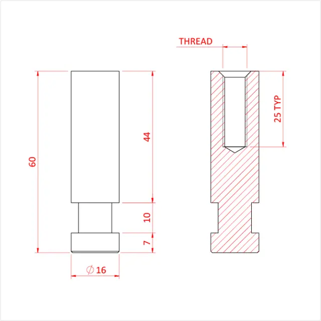 Doughty T73370 M8 FEMALE 16mm SOLO SPIGOT (aluminium) 