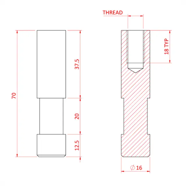 Doughty T73392 16MM BEAMER SPIGOT M12 FEMALE (aluminium) 