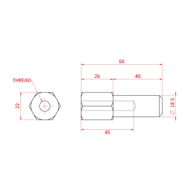 Doughty T73400 STANDARD SPIGOT M10 (aluminium) 