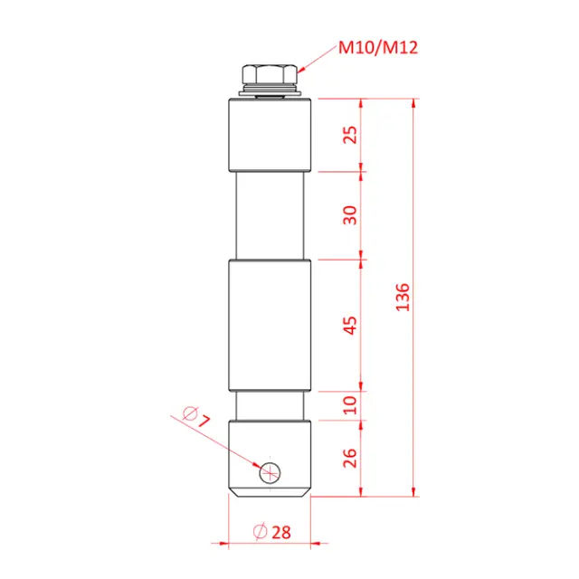 Doughty T74500 M12 FEMALE TV SPIGOT (aluminium) (long shank EURO) 