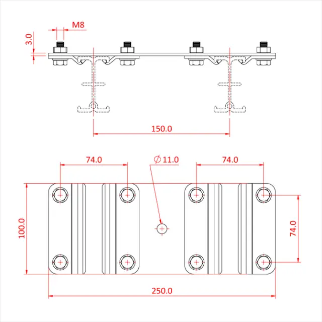 Doughty T84115 STUDIO RAIL SPACER PLATE (Triple Rail) supplied with rail clamps 
