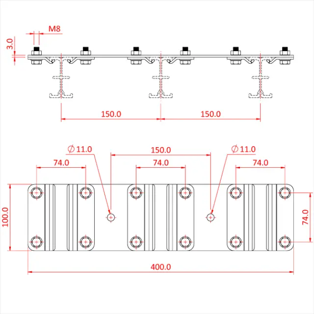 Doughty T84115 STUDIO RAIL SPACER PLATE (Triple Rail) supplied with rail clamps 
