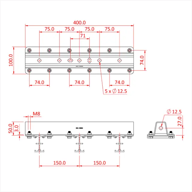 Doughty T84117 STUDIO RAIL DOUBLE RAIL SUSPENSION BRACKET WITH WALL FIXING 