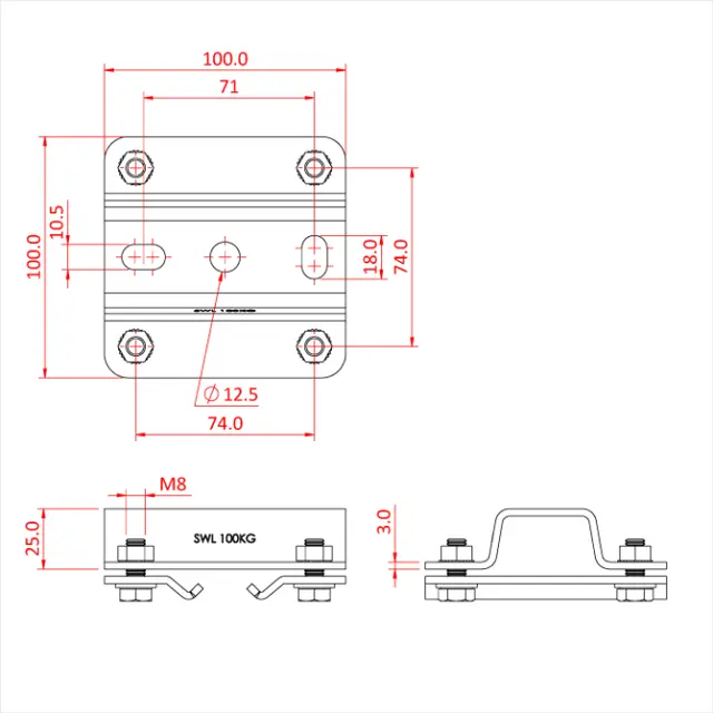 Doughty T84120 STUDIO RAIL CEILING BRACKET 25mm High (Top Hat) supplied 