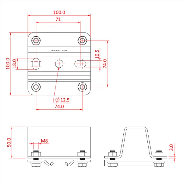 Doughty T84121 STUDIO RAIL CEILING BRACKET 50mm High (Top Hat) supplied 