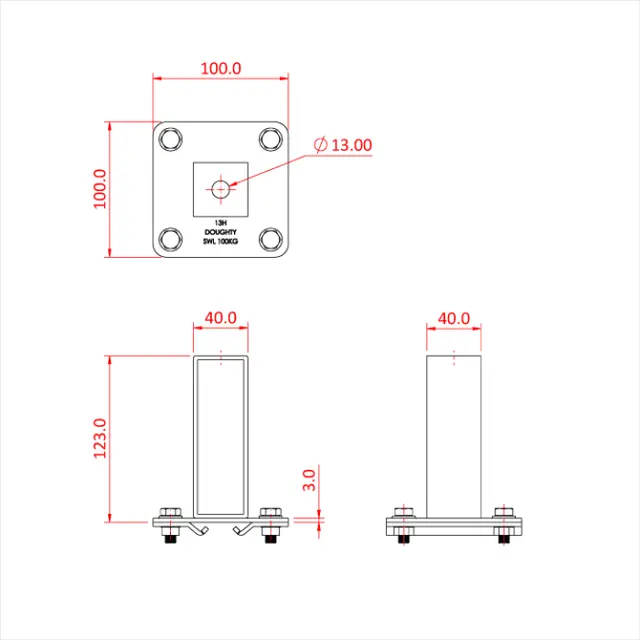 Doughty T84175 STUDIO RAIL ADJUSTABLE STUD HANGER M12 
