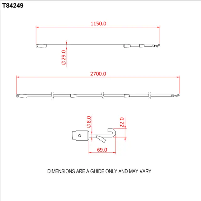 Doughty T84249 2.8M TELESCOPIC OPERATORS POLE (2 section) 
