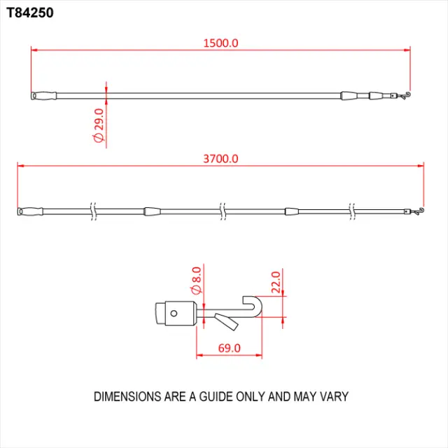 Doughty T84249 2.8M TELESCOPIC OPERATORS POLE (2 section) 