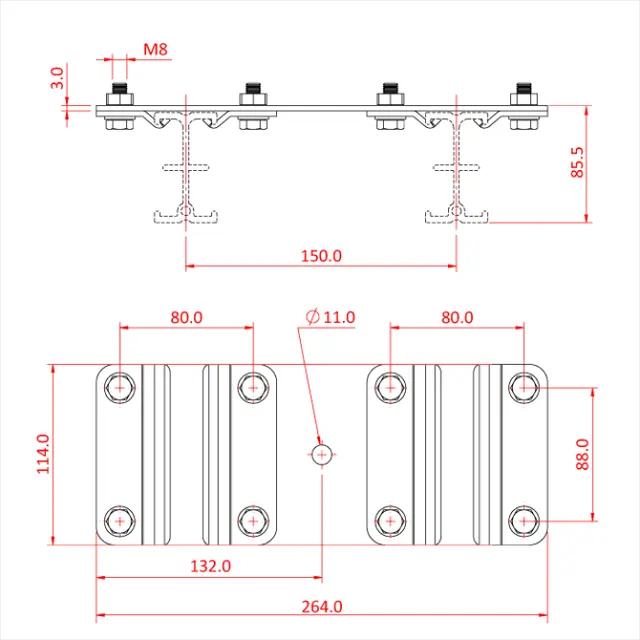 Doughty T85115 STUDIO RAIL 80 SPACER PLATE (Triple Rail) supplied with rail 