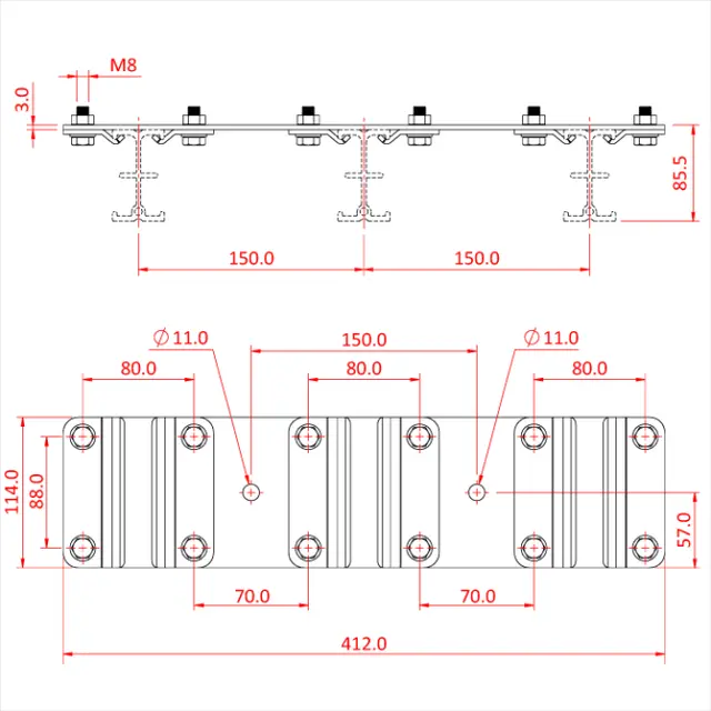 Doughty T85115 STUDIO RAIL 80 SPACER PLATE (Triple Rail) supplied with rail 