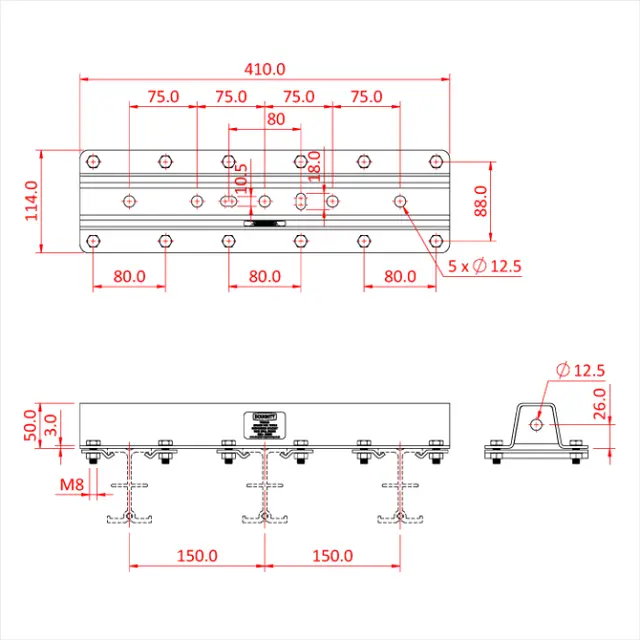 Doughty T85116 STUDIO RAIL 80 SINGLE RAIL SUSPENSION BRACKET WITH WALL FIXING 