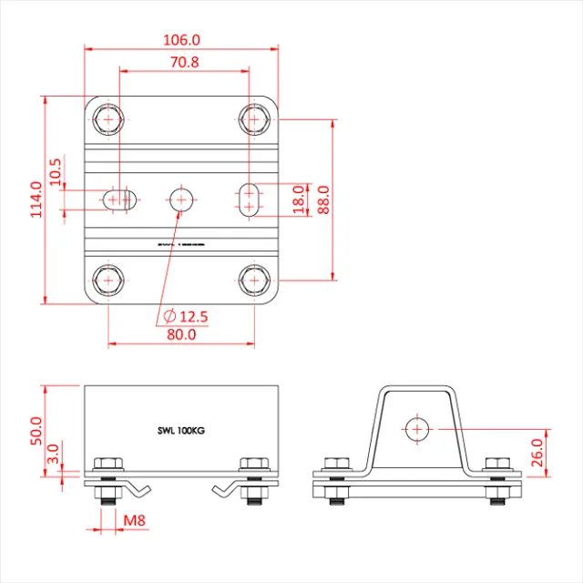 Doughty T85117 STUDIO RAIL 80 DOUBLE RAIL SUSPENSION BRACKET WITH WALL FIXING 