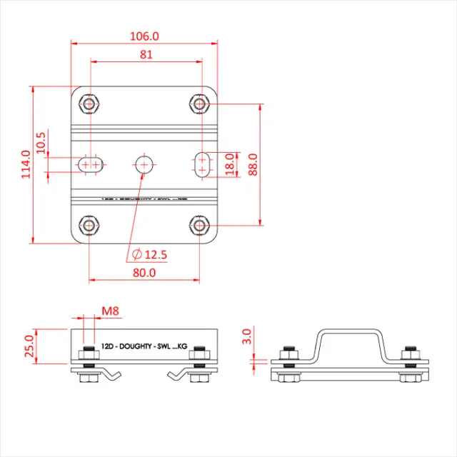 Doughty T85120 STUDIO RAIL 80 25MM CEILING BRACKET supplied with rail 