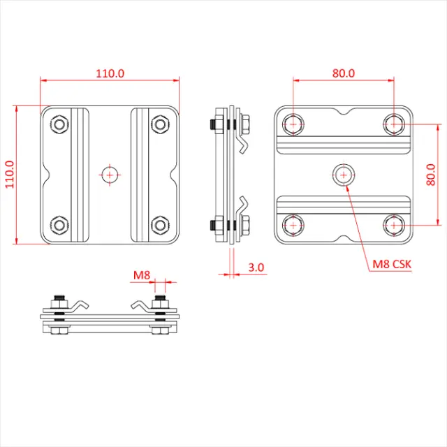 Doughty T85130 STUDIO RAIL 80 90 DEGREE CROSSOVER BRACKET supplied with 4 x rail 