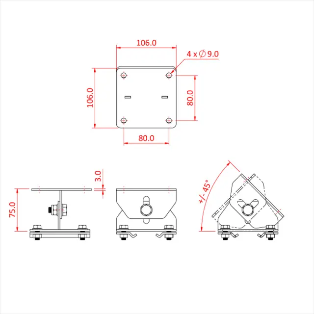 Doughty T85165 STUDIO RAIL 80 ADJUSTABLE ANGLE BRACKET supplied with rail clamps 
