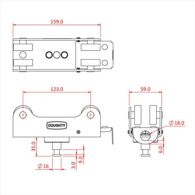 Doughty T85186 STUDIO RAIL 80 4 WHEEL CARRIAGE C/W 5/8" MINI SPIGOT (BRAKE) 