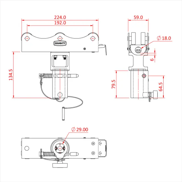 Doughty T85205 STUDIO RAIL 80 6 WHEEL CARRIAGE C/W 28MM RECEIVER (BRAKE) 