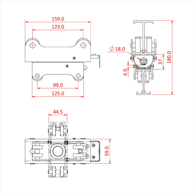 Doughty T85217 STUDIO RAIL 80 TO STUDIO RAIL 50 DOUBLE SWIVEL CAR (BRAKE) 