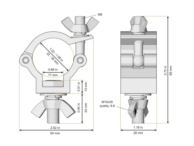 Fenix AC-640B Clamp for 35mm rør Bredde: 30mm. Belastning: 75kg. Sort 