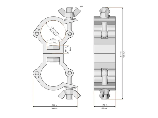 Fenix AC-641B Dobbel swivel clamp Bredde: 30mm. Belastning: 35kg. Sort 