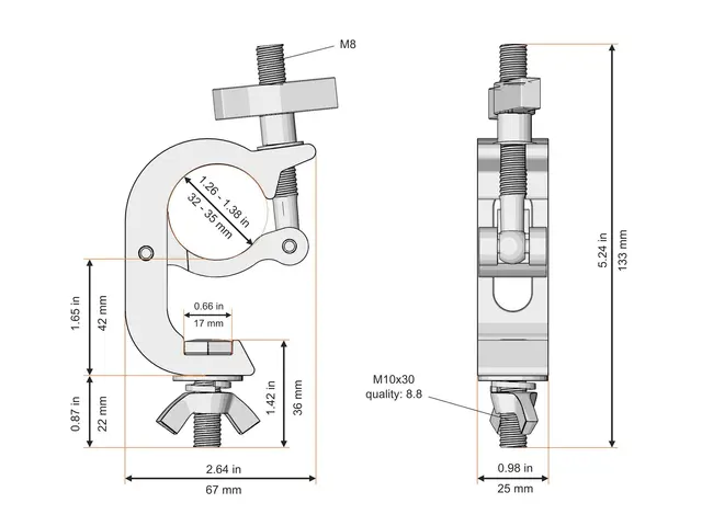 Fenix AC-642B Clamp hook for 35mm rør Bredde: 30mm. Belastning: 100kg. Sort 