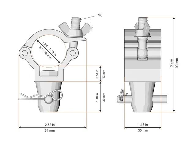 Fenix AC-643B Clamp med tilkobling Bredde: 30mm. Belastning: 35kg. Sort 
