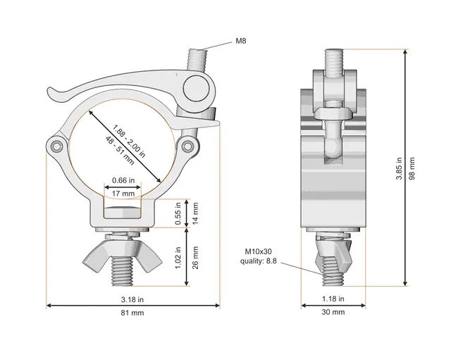 Fenix AC-649B Clamp quick coupling Bredde: 30mm. Belastning: 100kg. Sort 