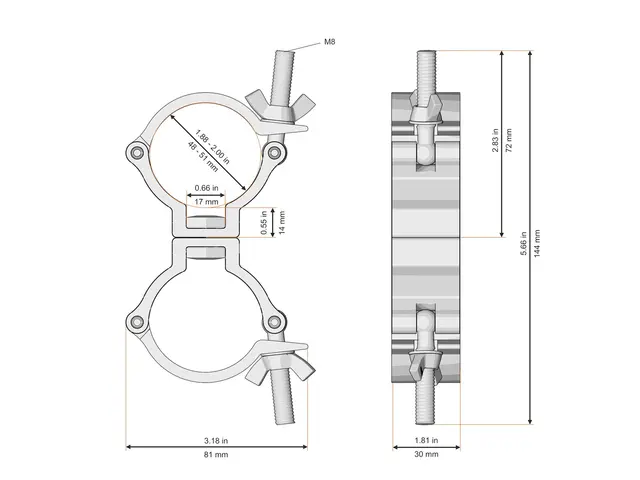 Fenix AC-653B Dobbel swivel clamp Bredde: 30mm. Belastning: 100kg. Sort 