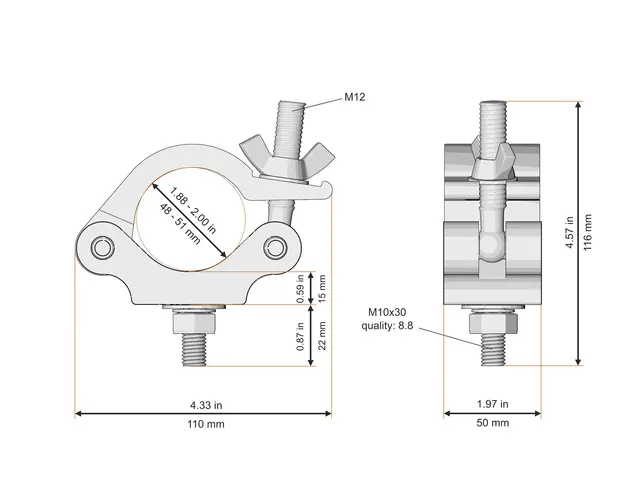 Fenix AC-657B Clamp for 50mm rør Bredde: 50mm. Belastning: 500kg. Sort 