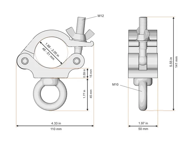 Fenix AC-660B Clamp med løfteøye for Bredde: 50mm. Belastning: 200kg. Sort 