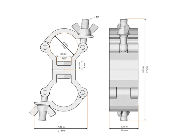 Fenix AC-668B Dobbel swivel clamp Bredde: 20mm. Belastning: 20kg. Sort 