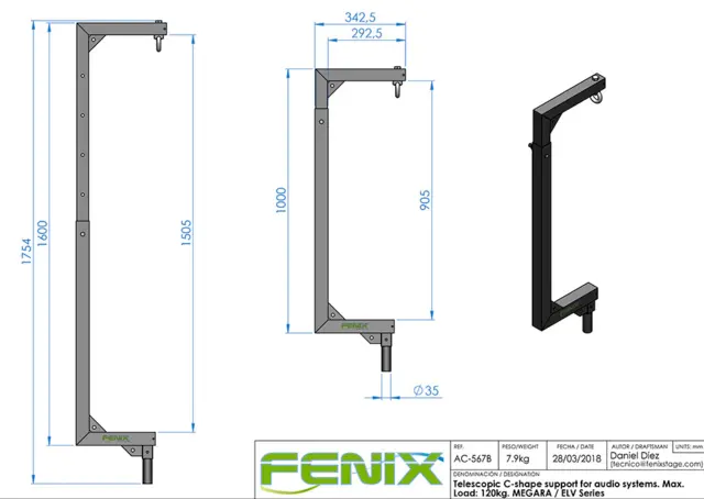 Fenix AC-567B høyttalerstativ teleskop 35mm, C-form (90-150cm), 110 Kg 