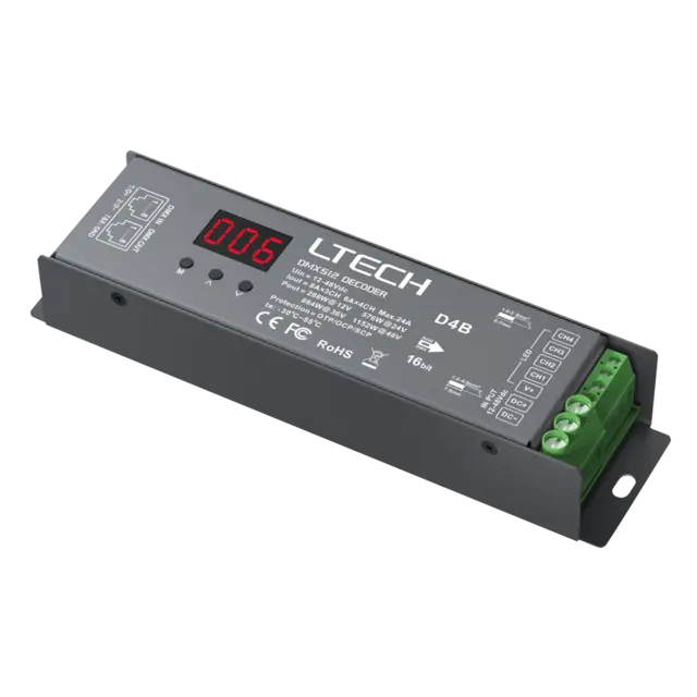 LTECH 8A DMX LED Driver 4x 8A, 8-bit/16-bit, 12-48 V DC 