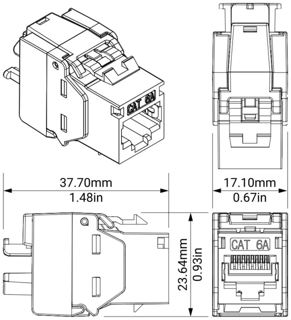 Kordz Cat6A Shielded Keystone RJ45 23AWG, metallic, easy to terminate 