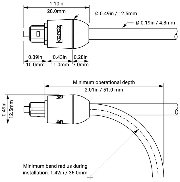 Kordz PRO3 TOSLINK Cable 4.8mm cable diameter, 0,5m 