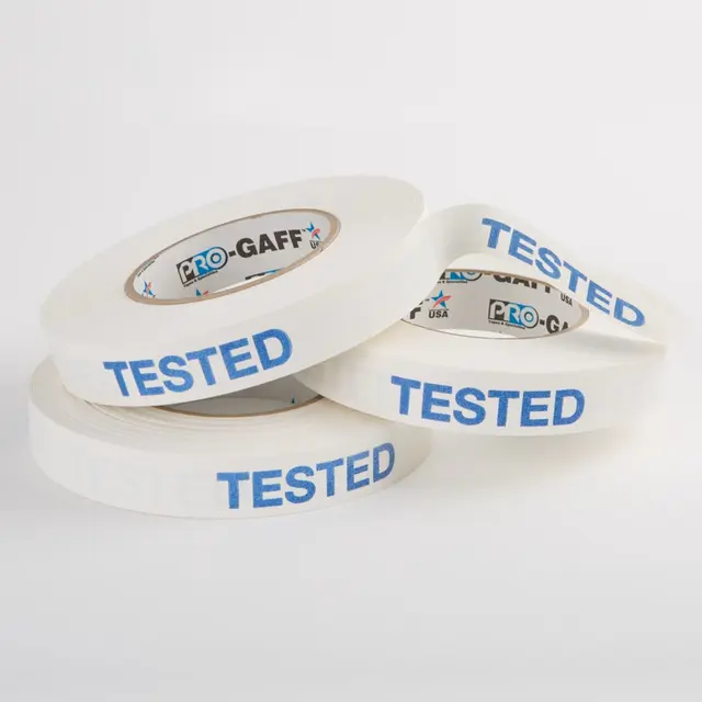 Le Mark Warning tape "Tested" hvit m/Blå  skrift 23mm x 45m 