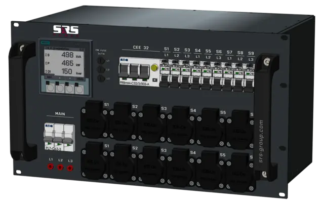 SRS PDU 63A-230V,6U, 32A + 9x16A Out 63A-230V chass in/ link, 10xRCBO 