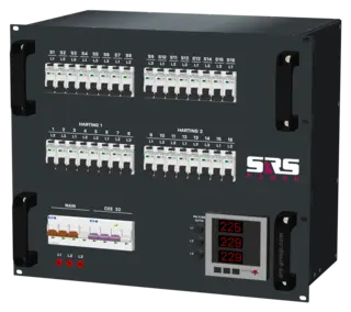 SRS PDU 2xH16 8x16A, 33xRCBO, PM 9U, in: CEE63/5 out: 1xCEE32/5,16xSF