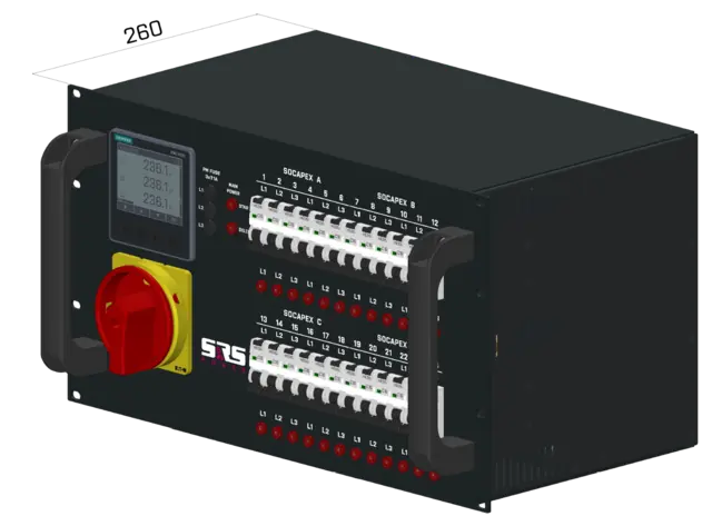 SRS PDU634XRDY 6U Hybrid 230/400V 24xRCBO, In Han32B 3x63A, Out 4xSoca 